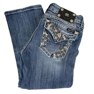 Miss Me Jeans Cuffed Capri Button Flap Pockets Low Rise Embellished